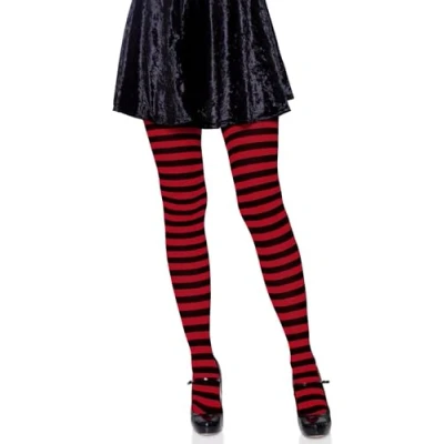 Image of Leg Avenue Nylon Stripe Tights (Black/Lime)