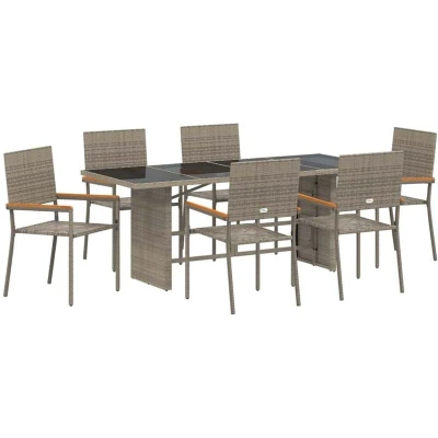 Image of vidaXL 7 Piece Garden Dining Set Grey Poly Rattan