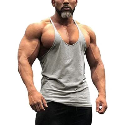 Image of Mens Y Back Bodybuilding Workout Stringer Tank Tops Muscle Sleeveless Shirts Gray XL