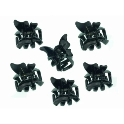 Image of Pack of 6 Small Mini 2cm Black Plastic Butterfly Hair Claws Clips Clamps for Women Girls by Glitz4Girlz