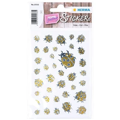 Image of HERMA 15533 Creativ Sticker, Gold Beetle (38 Stickers, Foil, Glossy), Self Adhesive, Permanent Adhesive Motif Labels for Girls and Boys, Gold/Silver