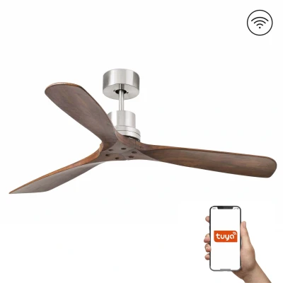 Image of Lantau Large 3 Blade Ceiling Fan Satin Nickel, Walnut Tuya Smart System