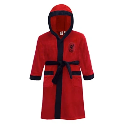 Image of Liverpool FC Dressing Gown Robe Boys Fleece Official Football Gift Red 9 10 Yrs