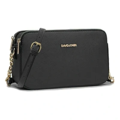 Image of DAVID JONES Women&#039;s Small Shoulder Bag Mobile Phone Pouch Hard PU Leather Chain 3 Compartments Pockets Trendy Evening Shopping City, Black, One Size
