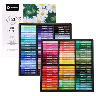 Image of Artecho Oil Pastels Set of 120 Colors, Including 6 Neon Pastels, Soft for Art Painting, Drawing, Blending, Supplies Artists, Beginners, Students, Teachers (10 x 70 mm)