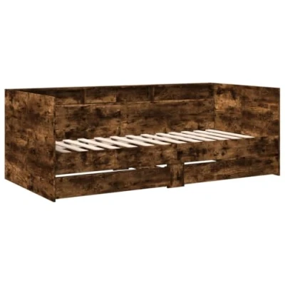 Image of vidaXL 2 in 1 Engineered Wood Daybed Sofa w/Drawers Smoked Oak, Convertible Double Bed, 100x200 cm Frame, Bedroom/Living Space Furniture