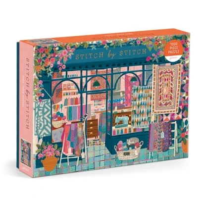 Image of Galison 9780735378452 Stitch 1000 Piece Puzzle Fun and Challenging Activity with Bright Bold Quilting Crafting Themed Storefront Artwork for Adults Families, Multicoloured