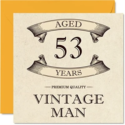 Image of Vintage 53rd Birthday Cards for Men Aged 53 Years Fun Card Colleague Dad Husband Boyfriend Uncle Brother Friend, 145mm x Greeting Cards,