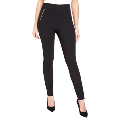 Image of Roman Originals Stretch Trousers for Women UK Ladies High Waisted Pants Pull On Leggings Smart Slimming Office Work Fitted Tailored Tapered Regular &amp; Plus Sizes Jet Black (29 in) Size 10