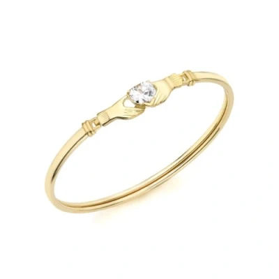 Image of Carissima Gold Women&#039;s 9 ct Yellow Claddagh and Heart Cubic Zirconia Detail Bangle