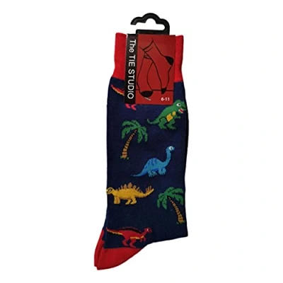Image of Tie Studio Dinosaurs on Navy Blue Unisex Novelty Ankle Socks Adult Size 6 11