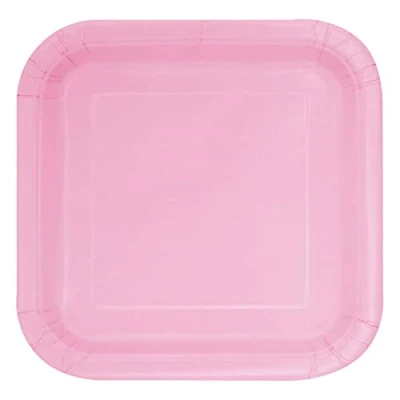 Image of Lovely Pink Square Paper Dessert Plates (17cm) 16 Count Elegant &amp; Sturdy Party Tableware for Appetizers, Cakes and More