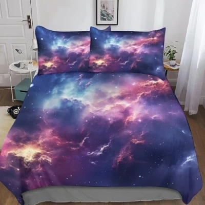 Image of WOLEN Starry Sky Single Bedding Sets Youth Quilt Cover 3D Printed Bed Lovely Nebula Galaxy Boys Duvet SetDouble（200x200cm）