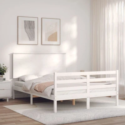 Image of vidaXL Bed Frame without Mattress White Small Double Solid Wood Pine