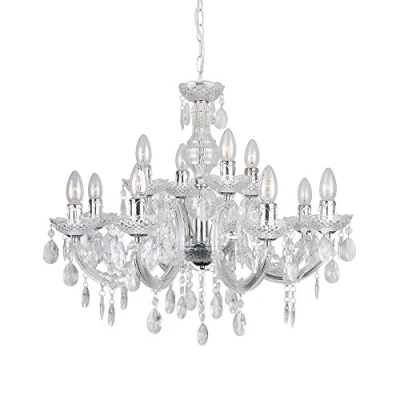 Image of LITECRAFT Marie Therese Chandelier Ceiling Light Crystal Effect 12 Arm (Polished Chrome)
