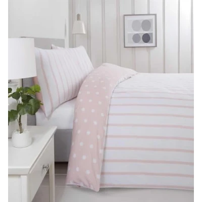 Image of Rapport Home 180 Threadcount Spots &amp; Stripes Brushed Microfibre Duvet Cover Set Single Blush, Pink