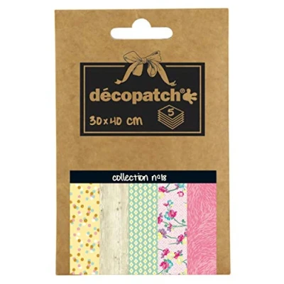 Image of Décopatch Ref DP018O Pocket Papers Collection No. 18 Contains 5 Complementary Sheets of Paper, Each Sheet is 30 x 40cm, Small 13 9.5cm Pack Size