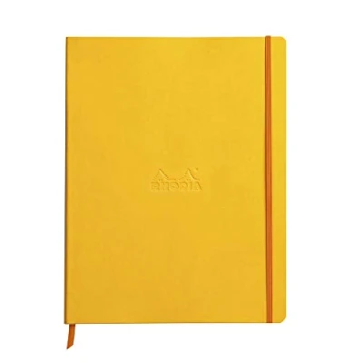 Image of RHODIA 117716C Jonquille Soft Notebook A4+ Lined 160 Detachable Pages 90g Ivory Clairefontaine Paper Bookmark, Elastic Closure Faux Leather Cover Rhodiarama Collection