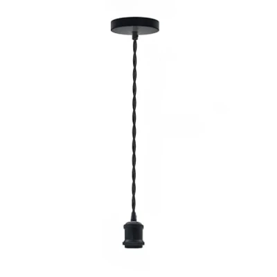 Image of LEDSone Matt Black Vintage Metal Ceiling Pendant Light Fitting, Twisted Braided Flex 1m Cable, E27 Lamp Holder Suspended Fitting Kit for Indoor Lightings
