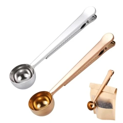 Image of 2PCS Coffee Scoop with Bag Clip, 7 Inch Spoon Measuring Stainless Steel Kitchen Tools Ground Sealer Accessory for Sealing, Beans, Milk Powder