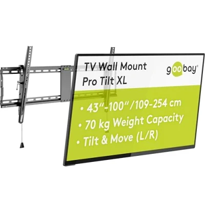 Image of Goobay TV and Monitor Wall Mount Pro (XL), Tilts (3 to 12 Degrees) Swivels 43 100 inch LED, LCD, OLED, Flat or Curved TVs 70 kg Maximum Weight Black 49930
