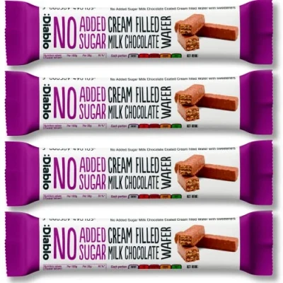 Image of Diablo Cream Filled Milk Chocolate Wafers No Added Sugar Sweetened with Maltitol Biscuits Individually Wrapped Hamper Basket Available Perfect for Gifting 30g (Pack Of 4)