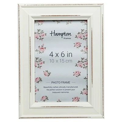 Image of Hampton Frames PALOMA Distressed Shabby Chic Picture Photo Frame White 4x6 (10x15cm) PAL301946W