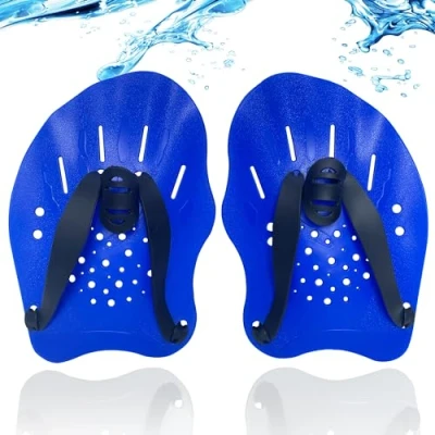 Image of Hand Paddles for Swimming, Swimming Adult and Junior, Swim with Adjustable Straps, Equipment Kit Training aid in Pool, Novice Professional Use Unisex, Blue