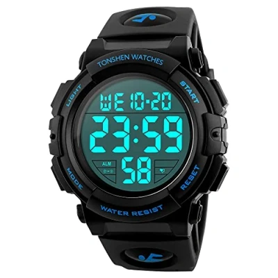 Image of TONSHEN Multifunction Digital Sport Watch for Men and Women Plastic Case with Rubber Band Outdoor Military 50M Waterproof LED Electronic Large Numeral Stopwatch Date Watches (Men)
