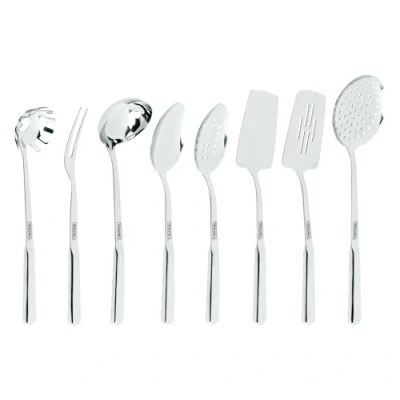 Image of Viking Culinary 304 Stainless Steel Kitchen Utensil Set, 8 Piece, Ergonomic Stay Cool Hollow Handles, Dishwasher Safe, Silver