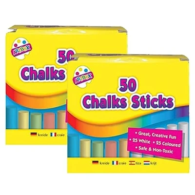Image of 2 Pack (50 pcs in Each pack) White &amp; Coloured Sidewalk Chalks for Children, Safe and Non toxic Toddlers, Pavement Chalk Set Painting on School Chalkboard Blackboard Street Playground