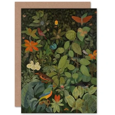 Image of Artery8 Audubon Style Birds and Insects in Jungle Nature Birthday Sealed Greeting Card Plus Envelope Blank inside