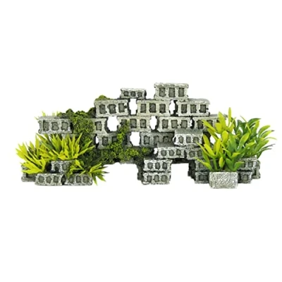 Image of CLASSIC Hollow Blocks with Plants Aquarium Ornament 160 x 55 67 mm Hand Painted Non Toxic Resin Decoration for Freshwater Tanks