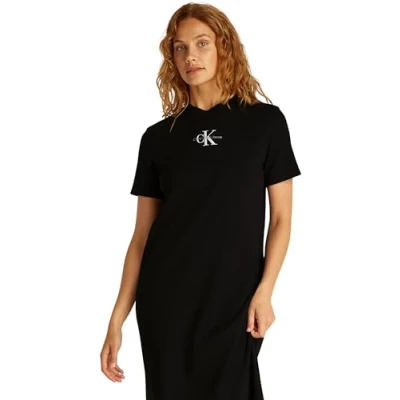 Image of Calvin Klein Jeans Monologo TEE Dress Jersey dress, Women&#039;s, Size: Large, Black