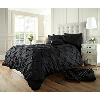Image of Pintuck Duvet Cover and Pillowcases Set Poly Cotton Bedding (Alford Black, Super King)