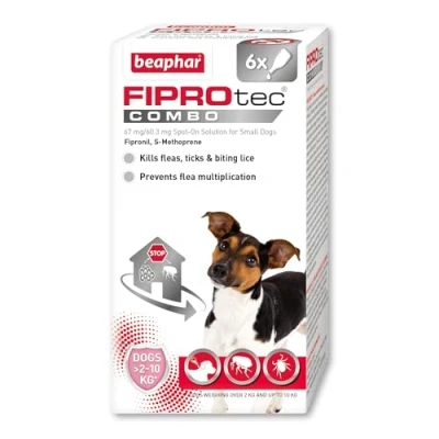 Image of Beaphar FIPROtec® COMBO for Small Dogs (210kg) Kills Fleas, Flea Eggs &amp; Ticks Stops Fleas Multiplying on Pet and in Home Vet Strength Treatment 6 Pipettes