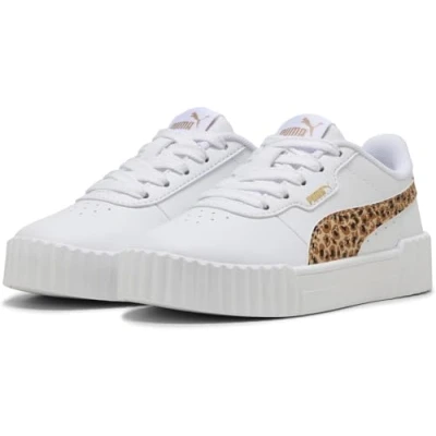 Image of PUMA Carina 3.0 Animal PS Sneaker, White Light Sand Gold, 11 UK Child