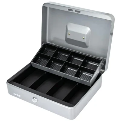 Image of HMF 15130 09 Cash Box with Note and Coin Compartments 30 x 24 9 cm, silver
