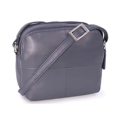 Image of VISCONTI Women&#039;s Small Leather Crossbody Bag Shoulder With Long Adjustable Strap Multiple Pockets HOLLY 18939 Navy Blue