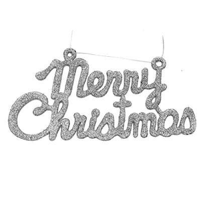 Image of Merry Christmas Glitter Hanging Sign Decoration Silver 4551