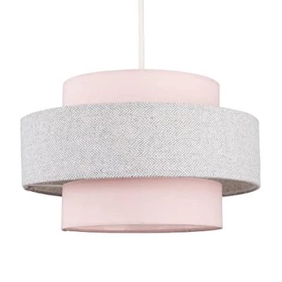 Image of Modern Cylinder Ceiling Pendant Light Shade in a Pink &amp; Grey Herringbone Finish