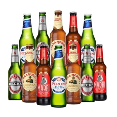 Image of Premium World Lager Mixed Case Gift Set of 12 Beers (Birra Moretti, Peroni, Becks, Madri Beer) Beer Selection, for Men, Hamper, Gifts Men Beer, Hamper Bottles,