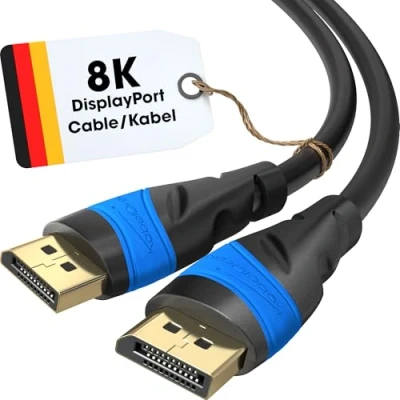 Image of KabelDirekt 8K DisplayPort cable 0.5m DP Cable, Developed in Germany Available 0.5 10m (Display Port monitor for PC/Laptop and at 4K@60Hz, gaming 144Hz, Dolby Audio, black)