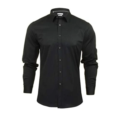 Image of Xact Mens Long Sleeved Poplin Stretch Shirt Slim Fit (Black) S