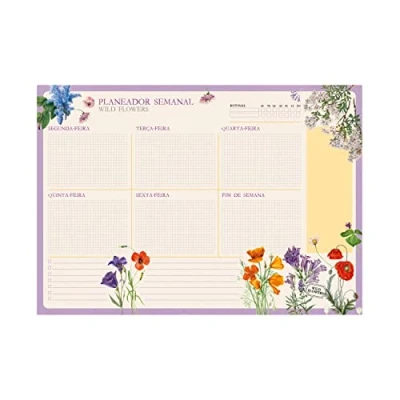 Image of Grupo Erik Portuguese Version Botanical Wild Flowers A4 Desk Pad with Daily, Weekly and Monthly Calendar Desktop Planner Note 54 Undated Tear Off Sheets 8.3 x 11.7 inches
