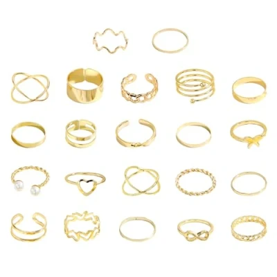 Image of XMNIVATE 22 Pieces Knuckle Gold Rings, Adjustable Rings for Women, Fashion Jewelry, Vintage Finger Ring Set, Stacking Jewelry Accessories