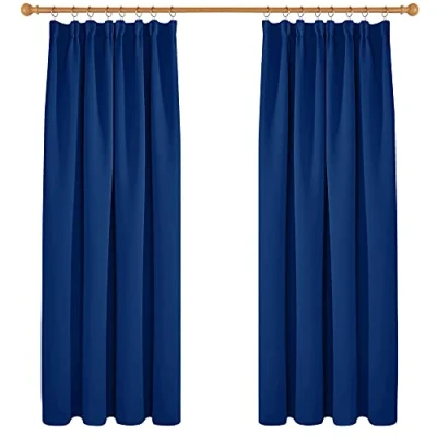 Image of Deconovo Bedroom Curtains Super Soft Thermal Insulated Energy Saving Blackout Pencil Pleat Window Treatment for Boys 52x72 Inch Blue 2 Panels