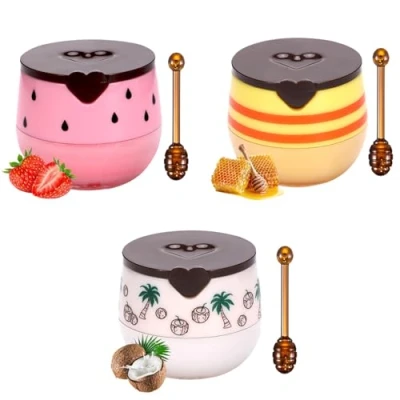 Image of Asheyya 3 Pcs Honey Pot Lip Balm, Hydrating Moisturizing Bee Honeybalm Balm Uk Lips for Prevention Dry Cracked