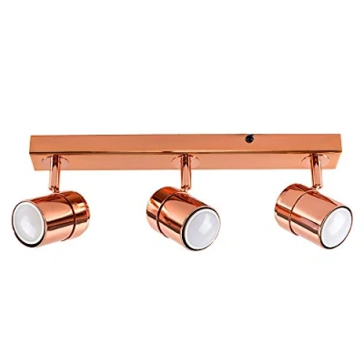 Image of MiniSun Modern 3 Way Copper Effect Straight Bar Ceiling Spotlight Complete with 5w LED GU10 Bulbs 6500K [Cool White]