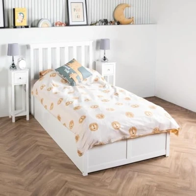 Image of Home Treats Single Ottoman Bed Frame White Wooden Storage Slatted Headboard 90 x 190cm 3ft (Pocket Sprung Mattress)